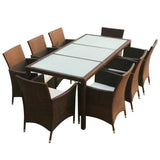 ZNTS 9 Piece Outdoor Dining Set with Cushions Poly Rattan Brown 43125