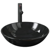 Bathroom Sink with Tap and Push Drain Black Tempered Glass 3098452