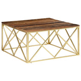 Coffee Table Gold Stainless Steel and Solid Sleeper Wood 349982