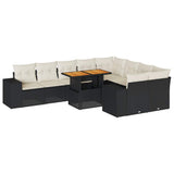 10 Piece Garden Sofa Set with Cushions Black Poly Rattan Acacia 3327416