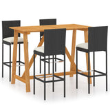 5 Piece Garden Bar Set with Cushions Poly Rattan Black 3095427