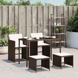 5 Piece Garden Dining Set with Cushions Brown Poly Rattan 365082