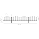 ZNTS Garden Fence with Spear Top Steel x6.8 m Black 277724