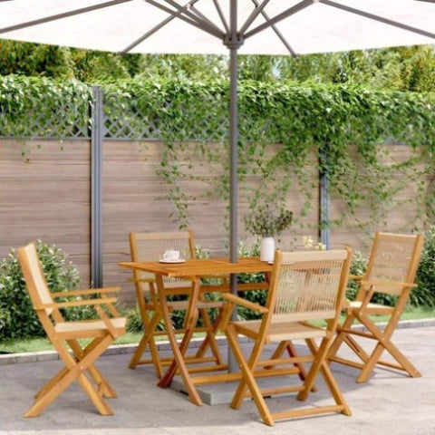 ZNTS 5 Piece Garden Dining Set Beige Polypropylene and Solid Wood 3281699