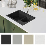 ZNTS Kitchen Sink with Overflow Hole Double Basins Black Granite 147085