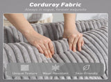 2 Seater Click Clack Sofa Bed with Pull Out Design, Corduroy Upholstery - Light Grey T3398P424880