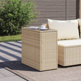 ZNTS Garden Side Table with Glass Top Beige 58x27.5x55 cm Poly Rattan 366071