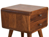 Solid Wood Mini Chestnut Curved Bedside, 2 Drawers, Dark Brown B2743P402921