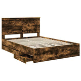 Bed Frame with Drawer Smoked Oak 135 x 190 cm Engineer Wood 3411128