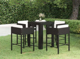 5 Piece Garden Bar Set with Cushions Poly Rattan Black 3095384