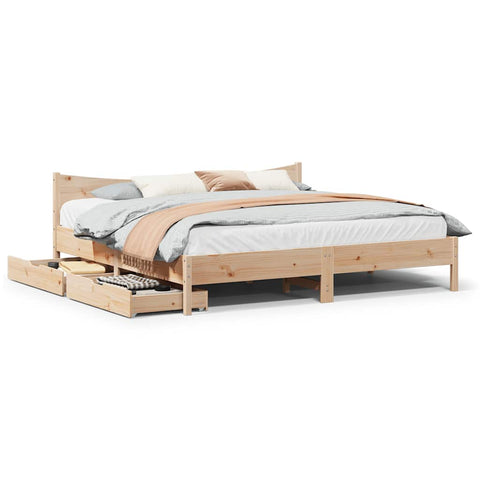 ZNTS Bed Frame with Drawers 180x200 cm Super King Solid Wood Pine 3301896