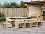 13 Piece Garden Dining Set with Cushions Beige Poly Rattan 3211162