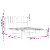 Metal Bed Frame without Mattress with Headboard Black 150x200cm 373889