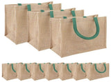 Jute Handbags 10 pcs Natural and Green 26 x 22 x 14 cm 42012285
