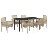 Garden Dining Set with Cushion 7 pcs Beige Poly Rattan 3379888