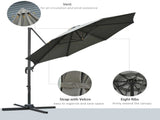 3 Offset Parasol Cantilever Hanging Umbrella 360&deg Rotation w/ Base Dark Grey T3398P314228