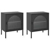 Nightstand Set of 2 Black Powder-coated steel, fluted glass 3211825
