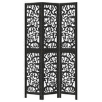 Room Divider 3 Panels Black Solid Wood Paulownia 358751