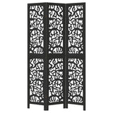 Room Divider 3 Panels Black Solid Wood Paulownia 358751