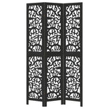 Room Divider 3 Panels Black Solid Wood Paulownia 358751