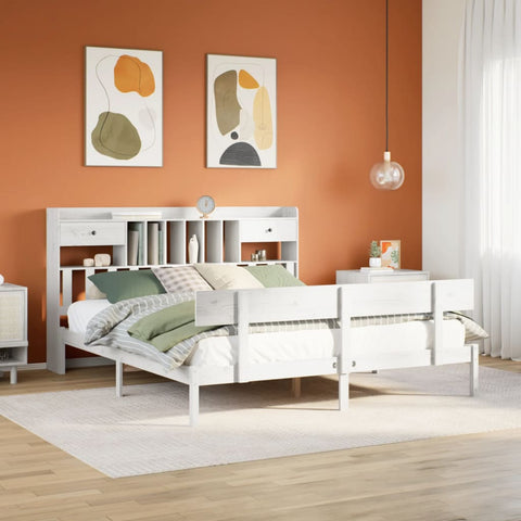 ZNTS Bookcase Bed without Mattress White 200x200 cm Solid Wood Pine 3321843