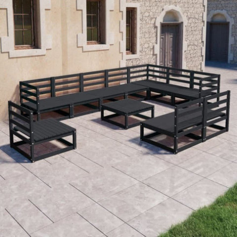 ZNTS 11 Piece Garden Lounge Set Black Solid Pinewood 3075803