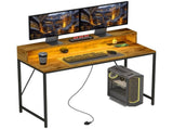 120cm Computer Desk with LED Lights and Power Outlets, Gaming Desk with Monitor Stand, Computer T3398P341428