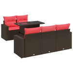 6 Piece Garden Sofa Set with Cushions Brown Poly Rattan Acacia 3326255
