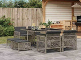 9 Piece Garden Dining Set with Cushions Grey Poly Rattan 3210776