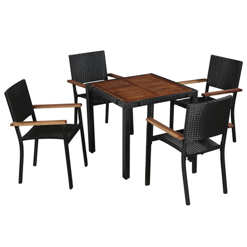 5 Piece Outdoor Dining Set Poly Rattan and Acacia Wood Black 43934