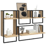 ZNTS 4 Piece Wall Shelf Set with Bars Sonoma Oak Engineered Wood 836309