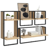 ZNTS 4 Piece Wall Shelf Set with Bars Sonoma Oak Engineered Wood 836309