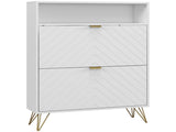 12 Shoe Storage Cabinet, with Chevron Indents and Gold Tone Accents - White T3398P330362