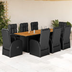 ZNTS 9 Piece Garden Dining Set with Cushions Black Poly Rattan 3277649