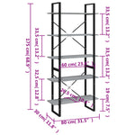 5-Tier Book Cabinet Grey Sonoma 80x30x175 cm Engineered Wood 3114017