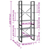 5-Tier Book Cabinet Grey Sonoma 80x30x175 cm Engineered Wood 3114017
