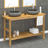 Bathroom Vanity Cabinet with Black Marble Sinks Solid Wood Teak 3096581
