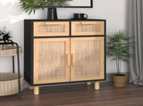 Sideboard Black 60x30x75 cm Solid Wood Pine and Natural Rattan 345637
