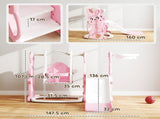 4 in 1 Kids Slide and Swing Set with Climber, Basketball Hoop, Rabbit-Themed, Pink T3398P378997