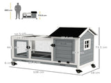 Wooden Rabbit Hutch, Guinea Pig Cage, with Removable Tray, Wheels - Grey T3398P350083