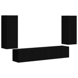 TV Wall Cabinet Set Wall-mounted 4 pcs Black Engineered Wood 3408917