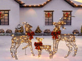 3-Piece Lighted Christmas Reindeer Family Outdoor Decorations, Weather Proof Rattan Deer Family 70445893