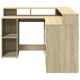 Desk with LED Lights Sonoma Oak 130x130x91 cm Engineered Wood 3309449
