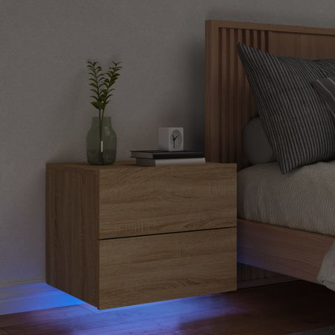 ZNTS Wall-mounted Bedside Cabinet with LED Lights Sonoma Oak 836816