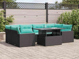 7 Piece Garden Sofa Set with Cushions Black Poly Rattan Acacia 3326268