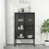 Highboard Black 80x35x135 cm Steel and Tempered Glass 335883