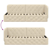 Corner Bed Frame with Headboard Cream 80 x 200 cm Fabric 42016485