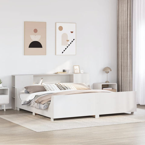 ZNTS Bed Frame without Mattress White 200x200 cm Solid Wood Pine 3323756