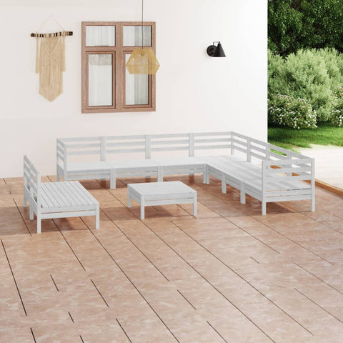 ZNTS 10 Piece Garden Lounge Set Solid Wood Pine White 3083130