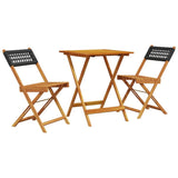 Bistro Set Black Solid acacia wood, PE rattan Compact Foldable 3281754